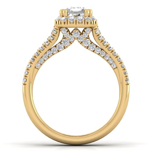 14K Yellow Gold Halo Emerald Cut Diamond Engagement Ring