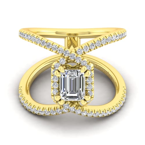 14K Yellow Gold Halo Emerald Cut Diamond Engagement Ring 14K Yellow Gold Halo Emerald Cut Diamond Engagement Ring