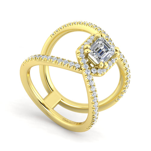 14K Yellow Gold Halo Emerald Cut Diamond Engagement Ring 14K Yellow Gold Halo Emerald Cut Diamond Engagement Ring