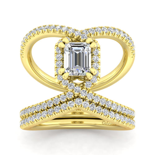 14K Yellow Gold Halo Emerald Cut Diamond Engagement Ring 14K Yellow Gold Halo Emerald Cut Diamond Engagement Ring