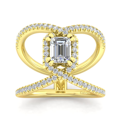 14K Yellow Gold Halo Emerald Cut Diamond Engagement Ring 14K Yellow Gold Halo Emerald Cut Diamond Engagement Ring