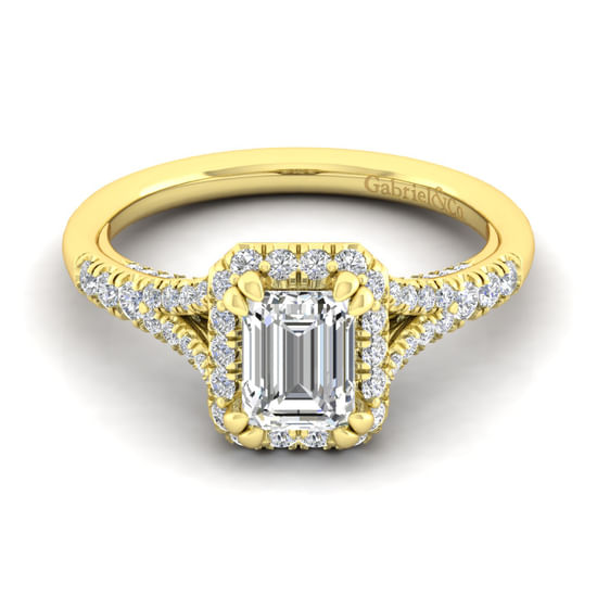Gabriel - 14K Yellow Gold Halo Emerald Cut Diamond Engagement Ring