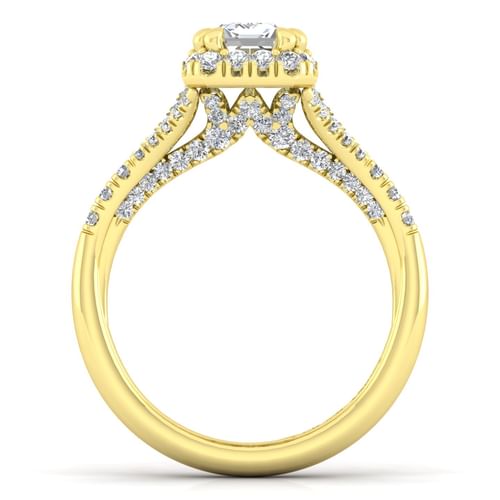 14K Yellow Gold Halo Emerald Cut Diamond Engagement Ring