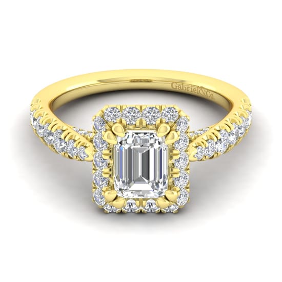 Gabriel - 14K Yellow Gold Halo Emerald Cut Diamond Engagement Ring Gabriel - 14K Yellow Gold Halo Emerald Cut Diamond Engagement Ring
