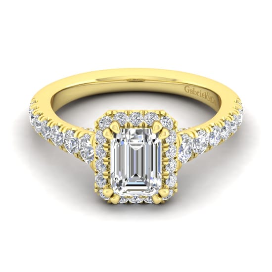 Gabriel - 14K Yellow Gold Halo Emerald Cut Diamond Engagement Ring