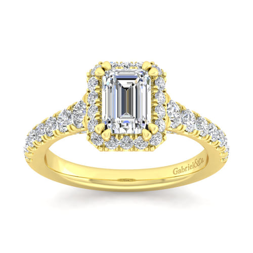 14K Yellow Gold Halo Emerald Cut Diamond Engagement Ring
