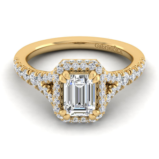 Gabriel - 14K Yellow Gold Halo Emerald Cut Diamond Engagement Ring