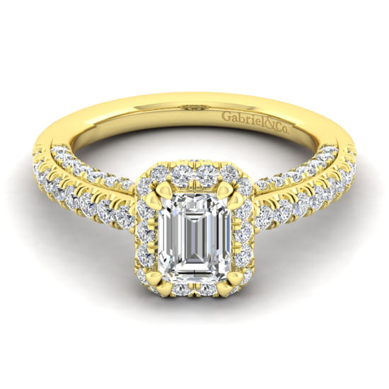 Gabriel - 14K Yellow Gold Halo Emerald Cut Diamond Engagement Ring