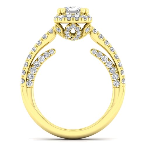 14K Yellow Gold Halo Emerald Cut Diamond Engagement Ring