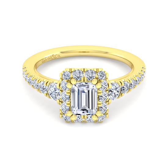 Gabriel - 14K Yellow Gold Halo Emerald Cut Diamond Engagement Ring