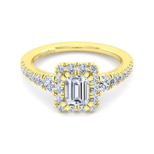 14K Yellow Gold Halo Emerald Cut Diamond Engagement Ring 14K Yellow Gold Halo Emerald Cut Diamond Engagement Ring