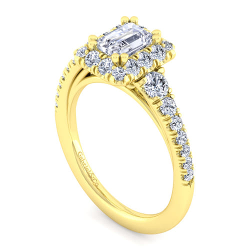 14K Yellow Gold Halo Emerald Cut Diamond Engagement Ring 14K Yellow Gold Halo Emerald Cut Diamond Engagement Ring