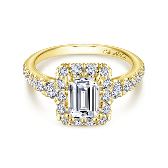 Gabriel - 14K Yellow Gold Halo Emerald Cut Diamond Engagement Ring