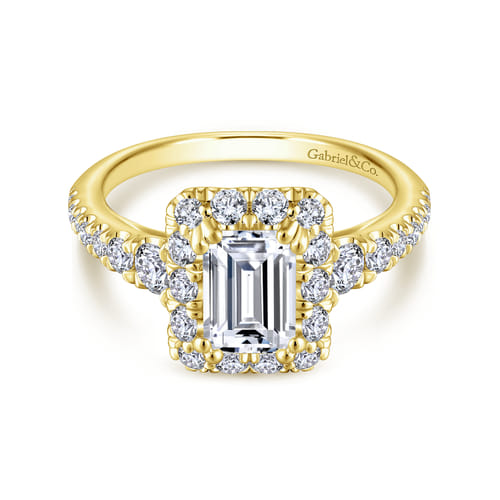 14K Yellow Gold Halo Emerald Cut Diamond Engagement Ring 14K Yellow Gold Halo Emerald Cut Diamond Engagement Ring