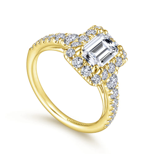 14K Yellow Gold Halo Emerald Cut Diamond Engagement Ring 14K Yellow Gold Halo Emerald Cut Diamond Engagement Ring