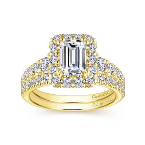 14K Yellow Gold Halo Emerald Cut Diamond Engagement Ring 14K Yellow Gold Halo Emerald Cut Diamond Engagement Ring