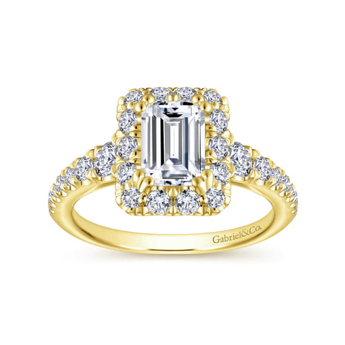14K Yellow Gold Halo Emerald Cut Diamond Engagement Ring 14K Yellow Gold Halo Emerald Cut Diamond Engagement Ring