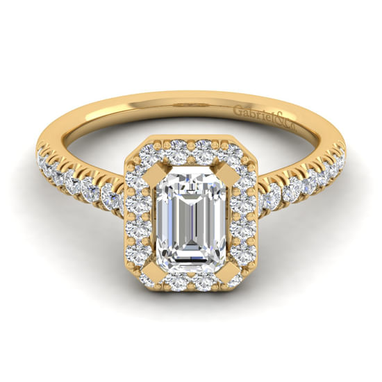 Gabriel - 14K Yellow Gold Halo Emerald Cut Diamond Engagement Ring