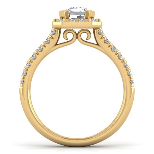 14K Yellow Gold Halo Emerald Cut Diamond Engagement Ring