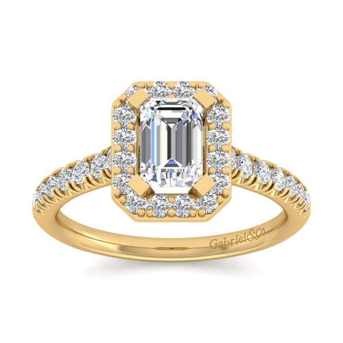14K Yellow Gold Halo Emerald Cut Diamond Engagement Ring
