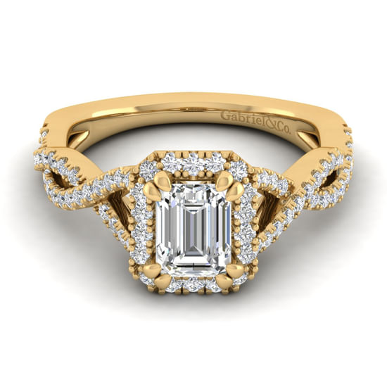 Gabriel - 14K Yellow Gold Halo Emerald Cut Diamond Engagement Ring