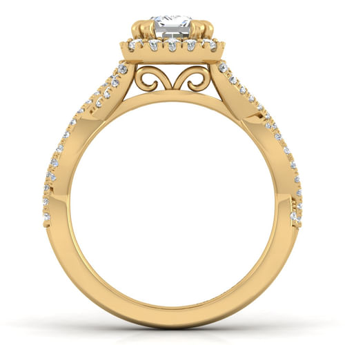 14K Yellow Gold Halo Emerald Cut Diamond Engagement Ring
