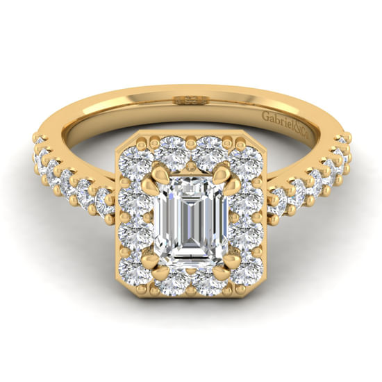 Gabriel - 14K Yellow Gold Halo Emerald Cut Diamond Engagement Ring