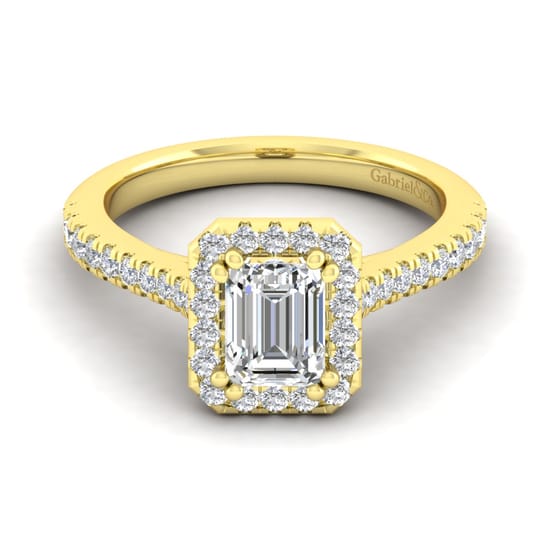 Gabriel - 14K Yellow Gold Halo Emerald Cut Diamond Engagement Ring