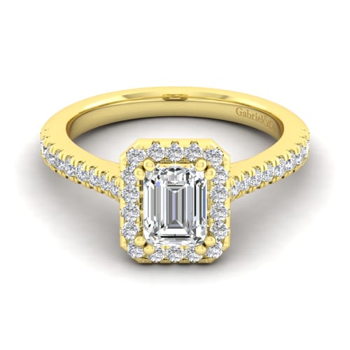 14K Yellow Gold Halo Emerald Cut Diamond Engagement Ring 14K Yellow Gold Halo Emerald Cut Diamond Engagement Ring
