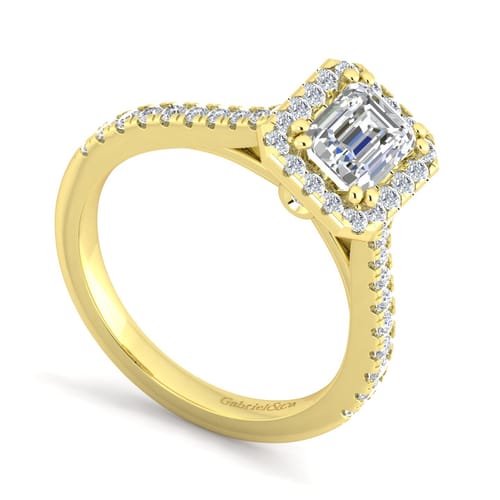 14K Yellow Gold Halo Emerald Cut Diamond Engagement Ring 14K Yellow Gold Halo Emerald Cut Diamond Engagement Ring