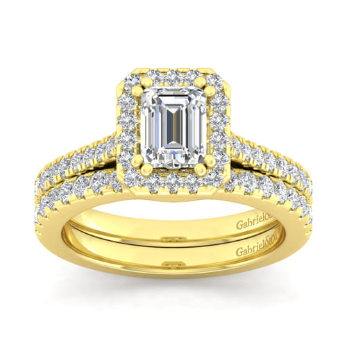 14K Yellow Gold Halo Emerald Cut Diamond Engagement Ring 14K Yellow Gold Halo Emerald Cut Diamond Engagement Ring