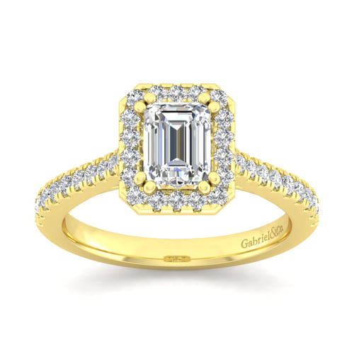 14K Yellow Gold Halo Emerald Cut Diamond Engagement Ring 14K Yellow Gold Halo Emerald Cut Diamond Engagement Ring