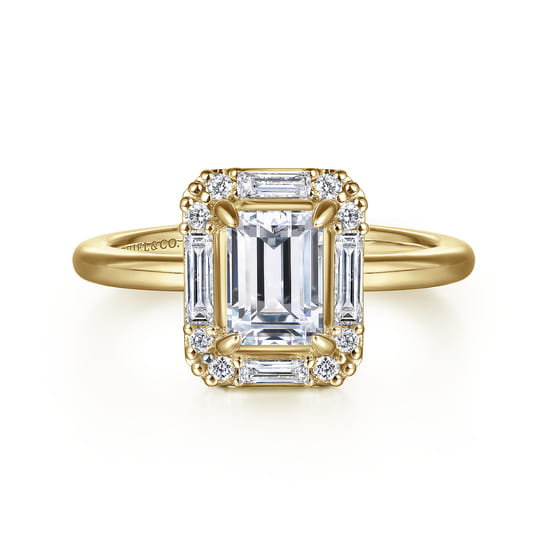Gabriel - 14K Yellow Gold Halo Emerald Cut Diamond Engagement Ring Gabriel - 14K Yellow Gold Halo Emerald Cut Diamond Engagement Ring