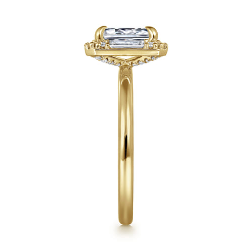 14K Yellow Gold Halo Emerald Cut Diamond Engagement Ring