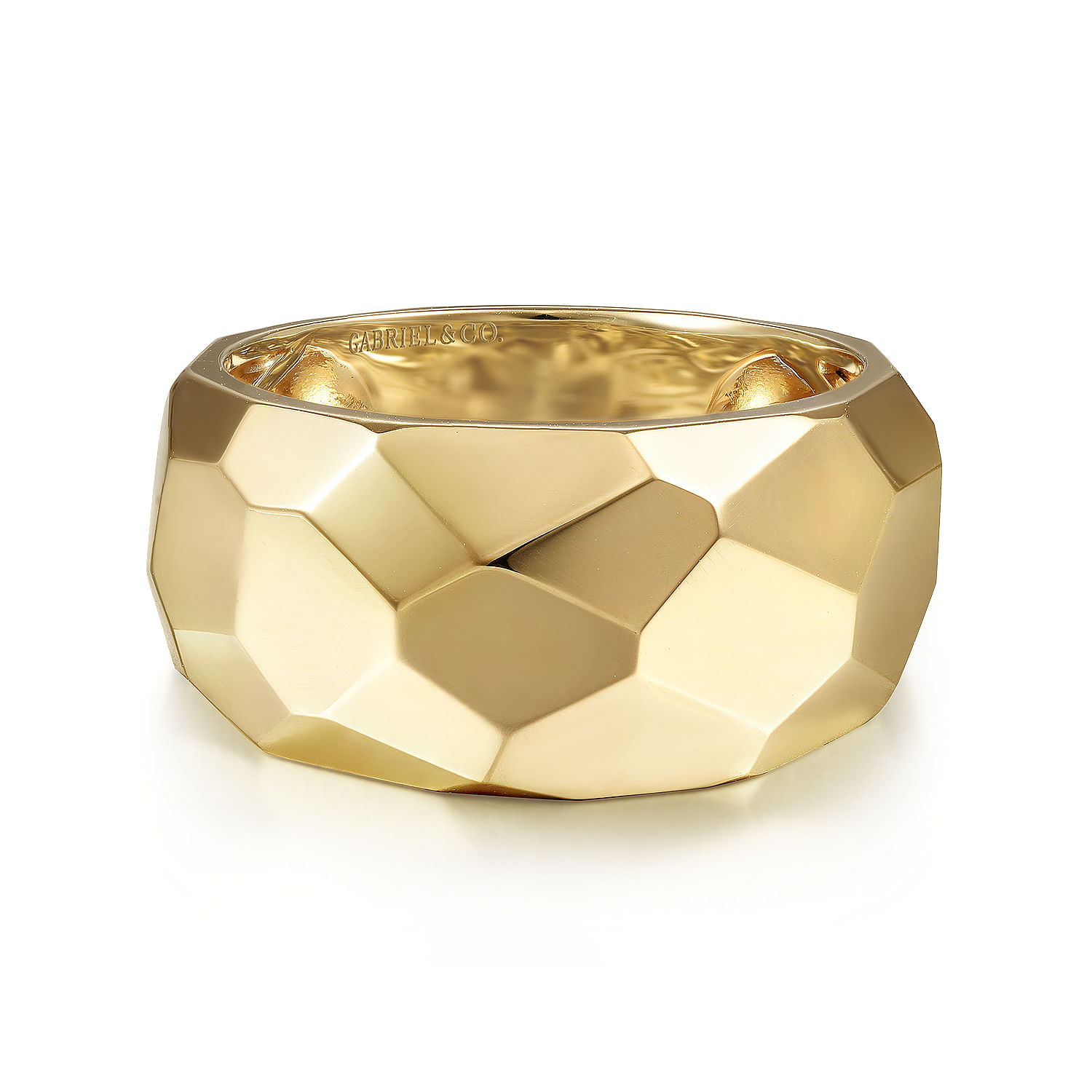 14K Yellow Gold Hammered Puff Ring