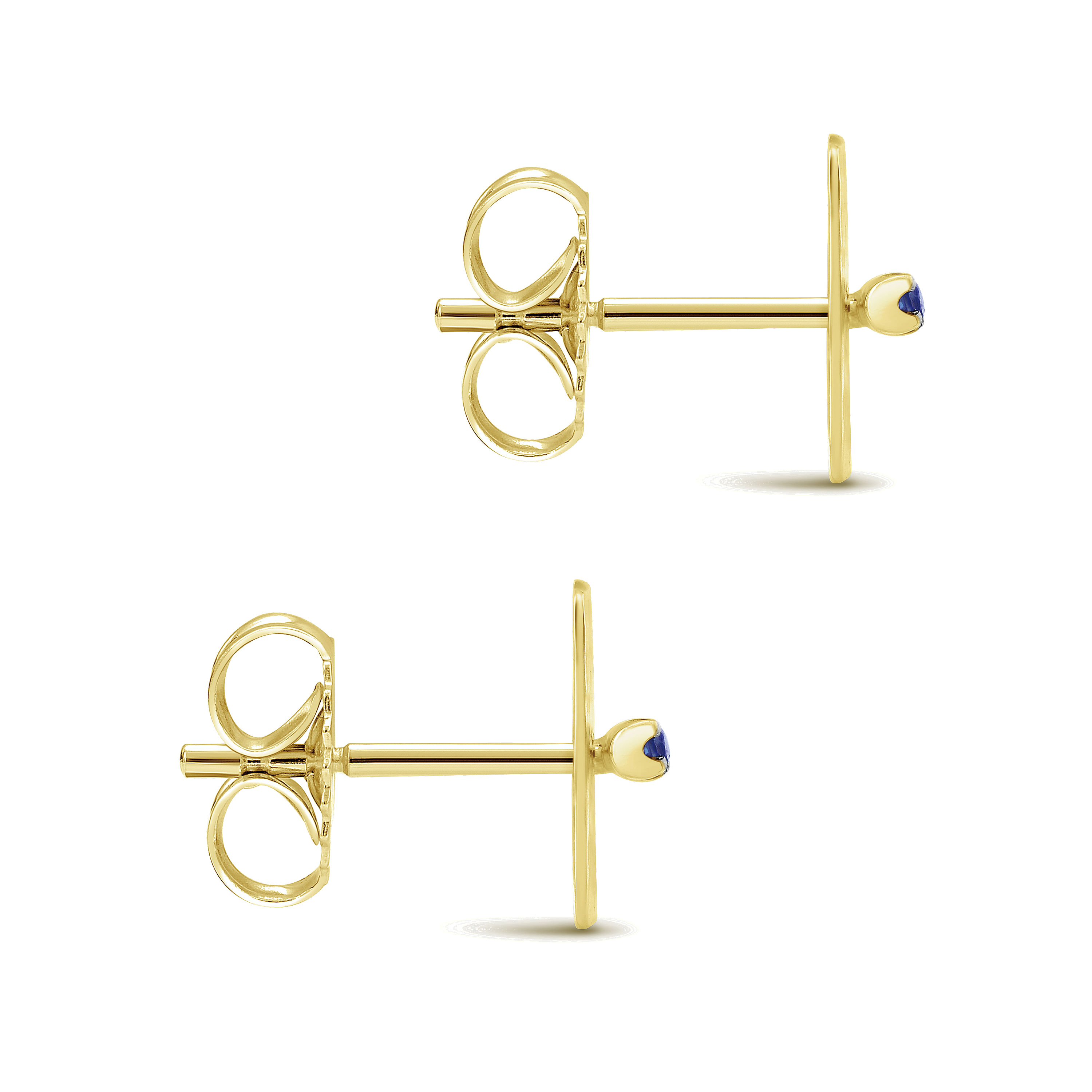 14K Yellow Gold Hammered Square with Sapphire Bar Stud Earrings
