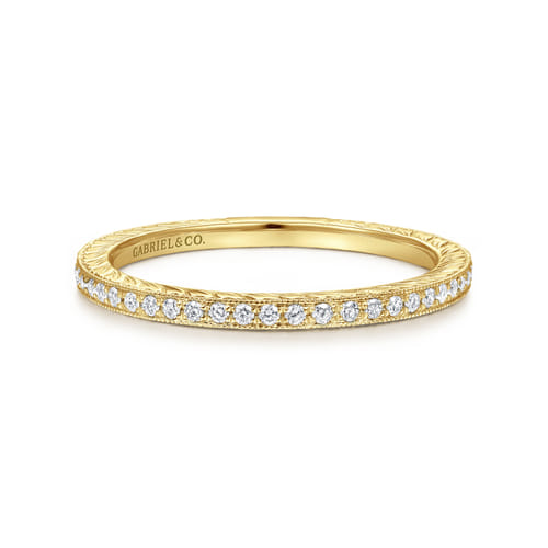14K Yellow Gold Hand Carved Stackable Diamond Ring