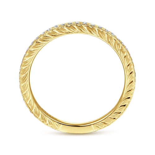14K Yellow Gold Hand Carved Stackable Diamond Ring