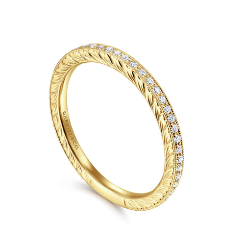 14K Yellow Gold Hand Carved Stackable Diamond Ring