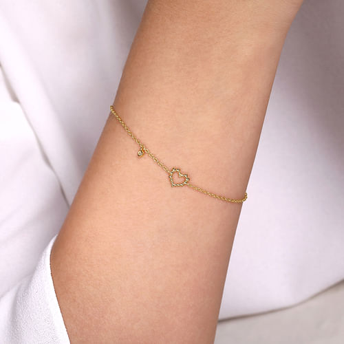 14K Yellow Gold Heart Bracelet with Diamond Bezel Charm