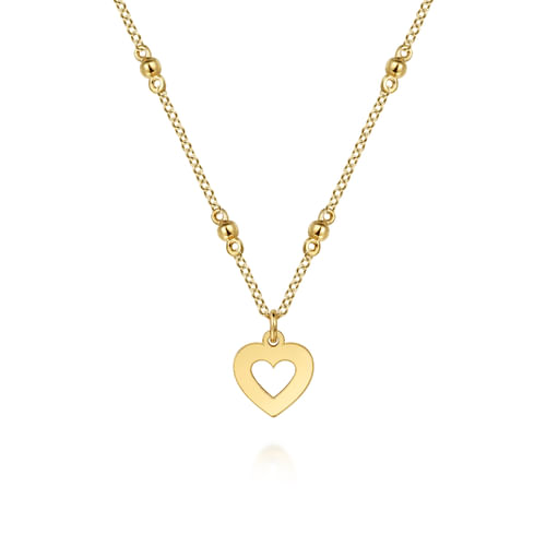 14K Yellow Gold Heart Cutout Pendant Necklace