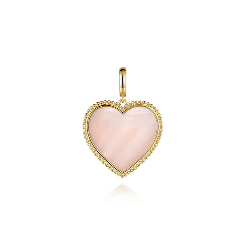 14K Yellow Gold Heart Pink Mother of Pearl Bujukan Medallion Pendant