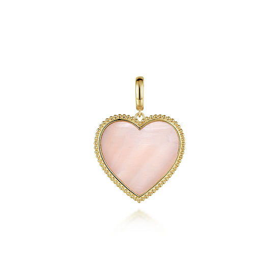 Gabriel - 14K Yellow Gold Heart Pink Mother of Pearl Bujukan Medallion Pendant