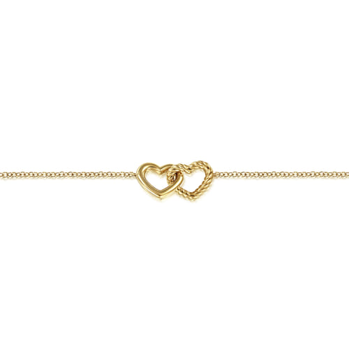 14K Yellow Gold Hearts Chain Bracelet 