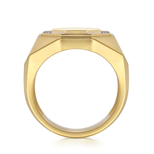 14K Yellow Gold Hexagon Diamond Ring in High Polish Finish