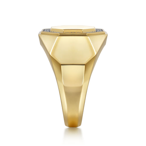 14K Yellow Gold Hexagon Diamond Ring in High Polish Finish