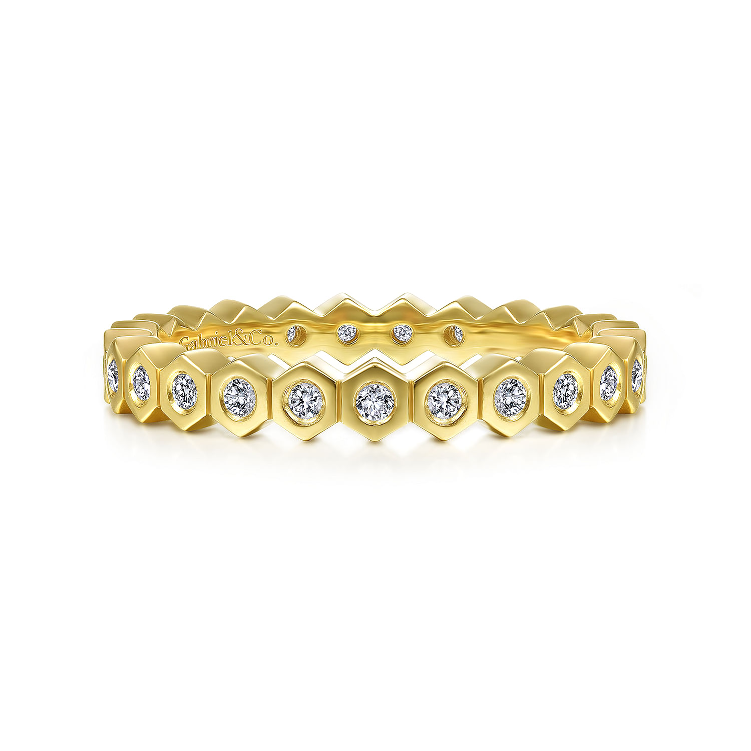 14K Yellow Gold Hexagon Shape Diamond Eternity Ring