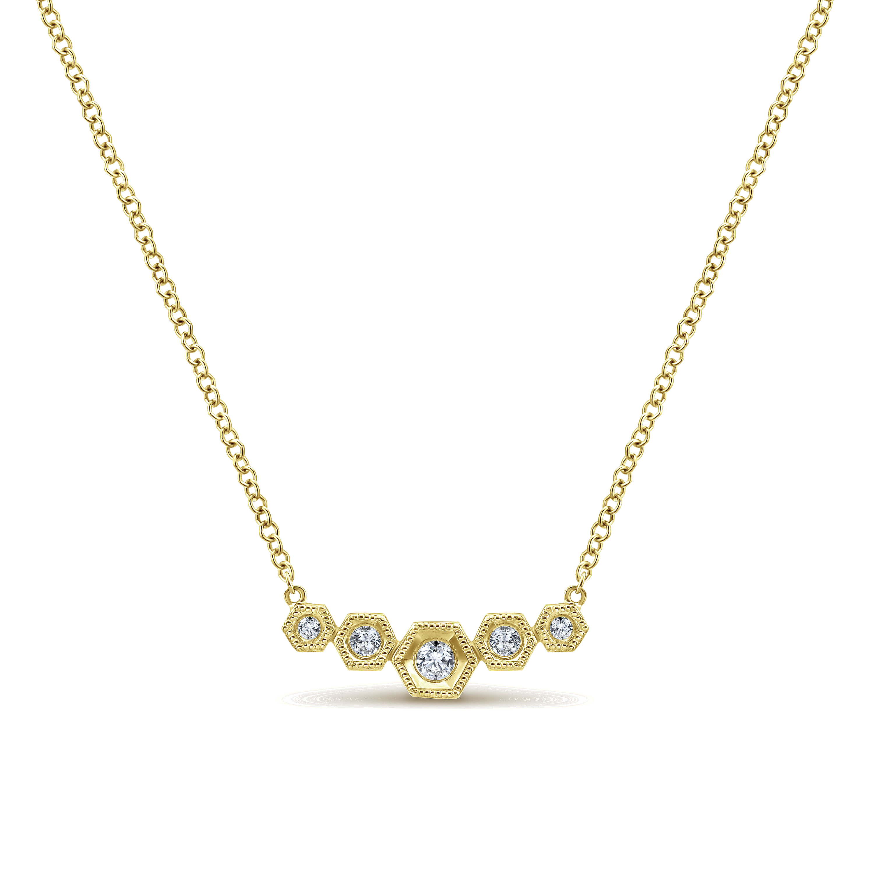 14K Yellow Gold Hexagonal Diamond Bar Necklace