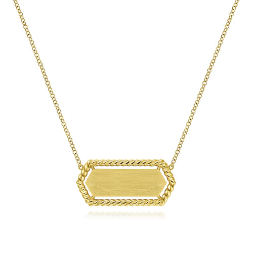 14K Yellow Gold Hexagonal Rectangle ID Necklace with Twisted Rope Frame