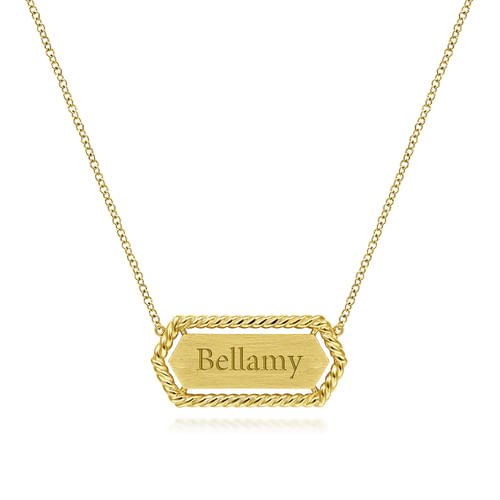 14K Yellow Gold Hexagonal Rectangle ID Necklace with Twisted Rope Frame